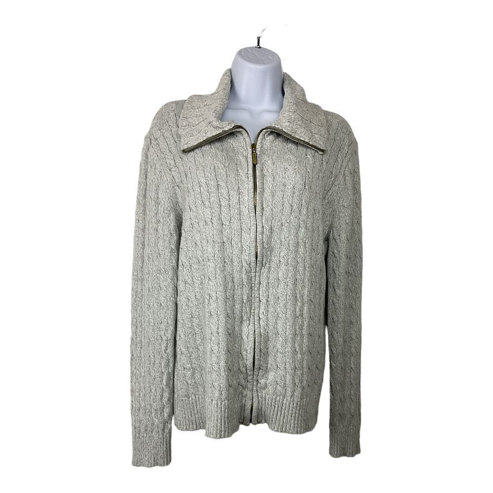Karen Scott Cardigan Women's Large Grandpa Retro Y2K Cable Knit Thick Heavy Warm